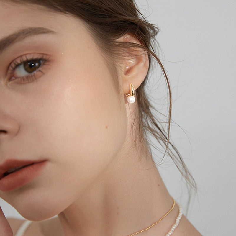 Pearl Huggie Earrings
