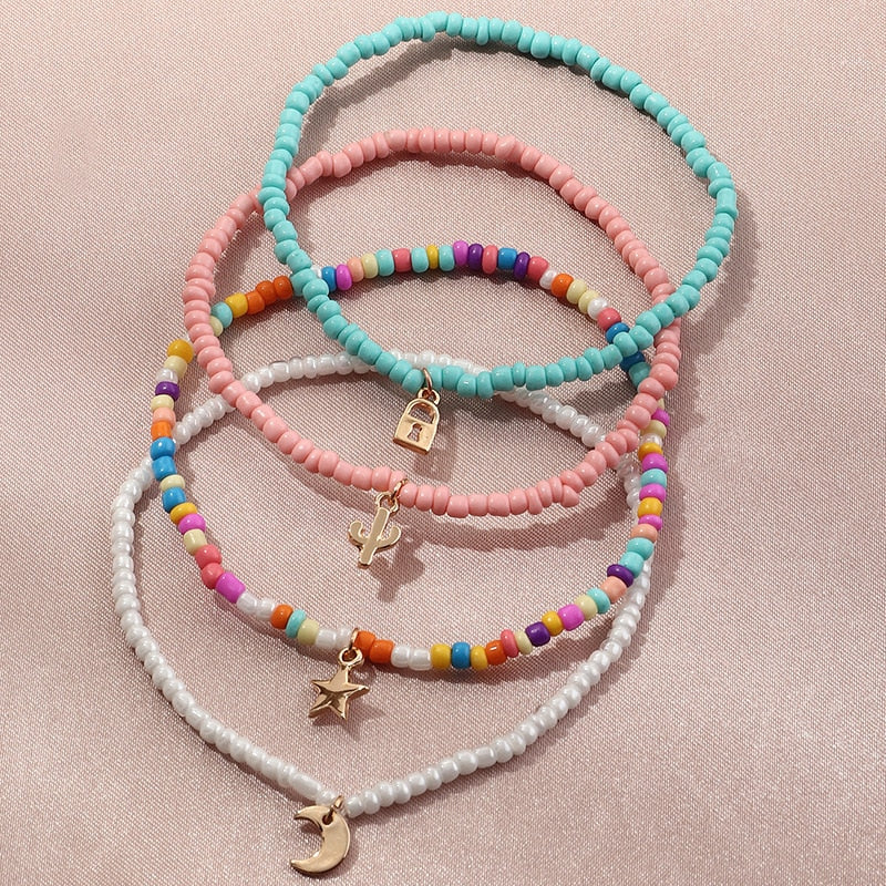 Boho Beads Anklet 4 Piece Set