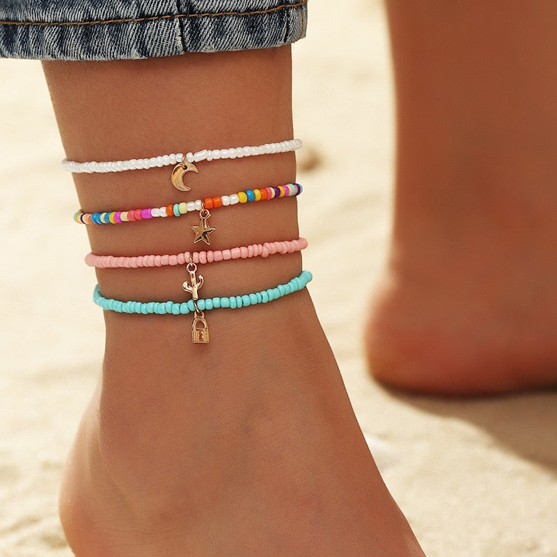 Boho Beads Anklet 4 Piece Set