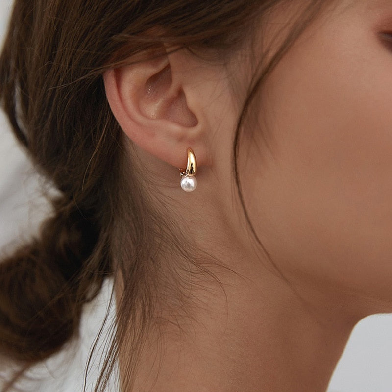 Pearl Huggie Earrings