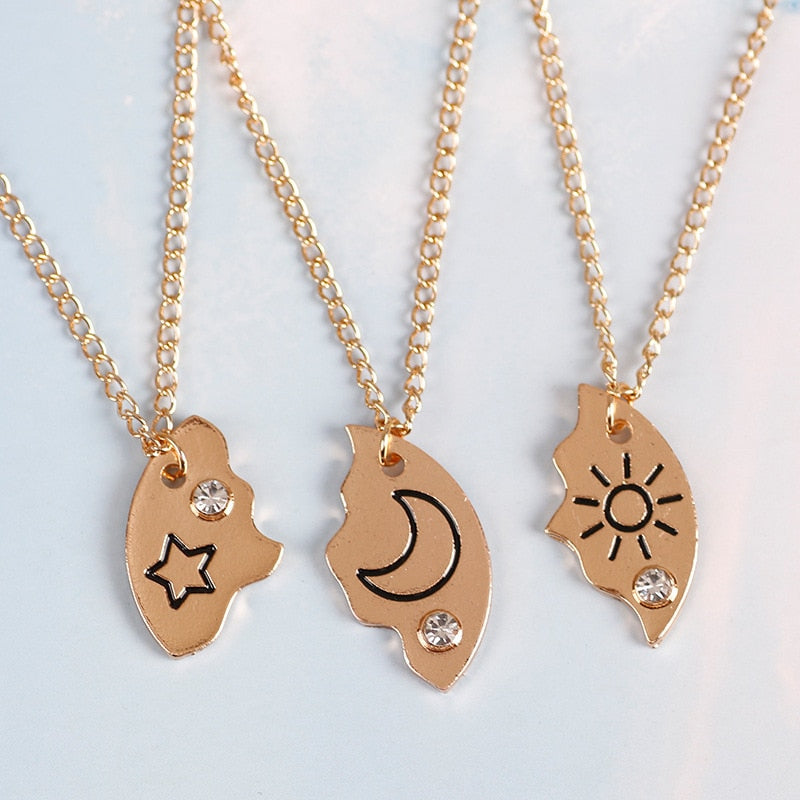 Sun Moon Star Bestie Necklaces 3 Piece Set